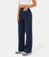 high-waisted elastic casual pants